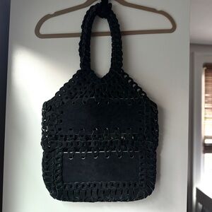 LEATHER BLACK SUEDE MOTIF56 DESIGNER PATRICIA NASH STYLE BOHO SHOULDER TOTE BAG